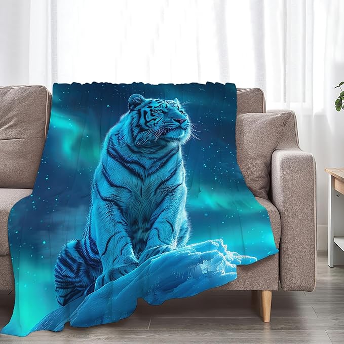 Tijuboni White Tiger Throw Blanket Tiger Gifts for Girls Boys Women Men Kids Adults Soft Flannel Fleece Blanket for Couch Sofa Bed Home Decor 40"x50"