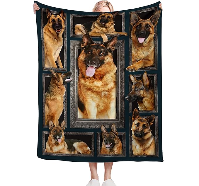 German Shepherd Dog Blanket - Cute Gifts & Decor, Soft Warm Fleece Throw for Girls, Women, Kids & Adults, 80"x60"