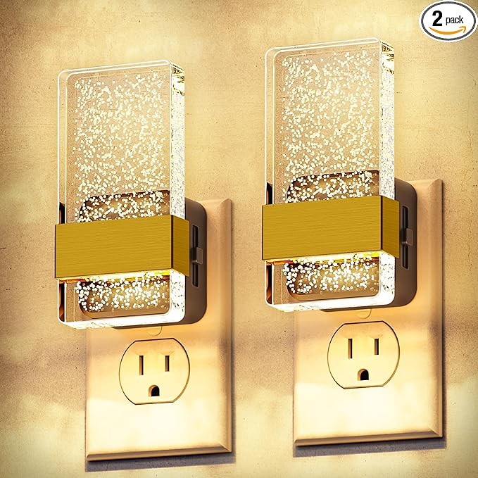 DORESshop LED Night Lights Plug Into Wall [2 Pack], 0-100LM Dimmable Nightlight, Bubble Decorative Night Light with Dusk-to-Dawn Sensor, Wall Sconce-Style Design Nightlights for Bathroom, Hallway,Gift