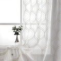 VISIONTEX White Sheer Curtains 120 Inches Long 2 Panels Set Brown Moroccan Embroidered Curtains Trellis French Textured Rod Pocket Voile Tulle Semi Window Drapes for Bedroom Living Room 54 x 120 Inch