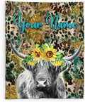 Custom Throw Blanket for Women - Cute Highland Cow Blanket Gift for Mom Grandma Nana - 80x60 Inches Personalized Aesthetic Leopard Print Throws with Name for Bed Couch Sofa
