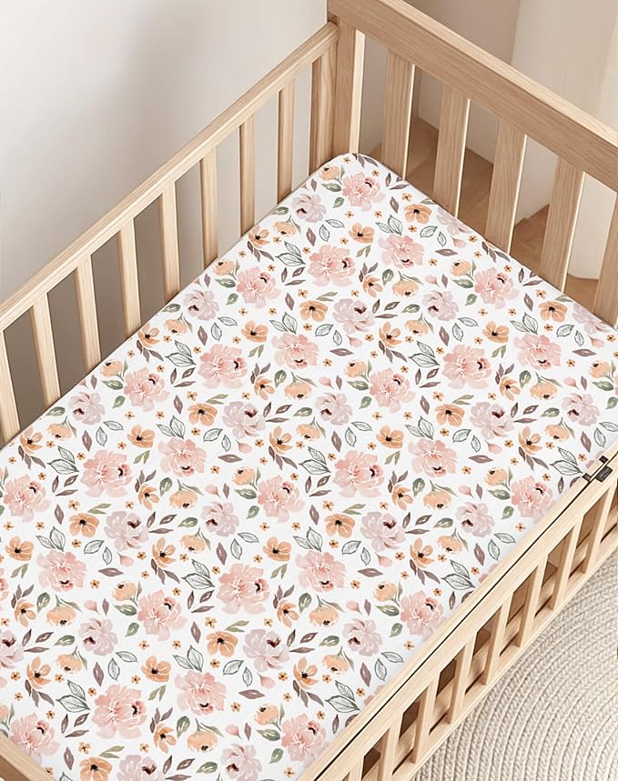 Pack and Play Sheets 2 Pack, Fitted Jersey Knit Mini Crib Sheets for Baby Boys and Girls, Compatible with Graco Pack N Play and Mini Crib Mattress (Rusty Garden, Pack N Play/Mini Crib Sheets)