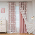 MYSKY HOME Light Blocking Pink Curtains White Sheer Pom Pom Kids Room Decor Drapes for Living Room 95 Inches Long Double Layer Curtains for Sliding Door Grommet Window Panels Set of 2 52" x 95"