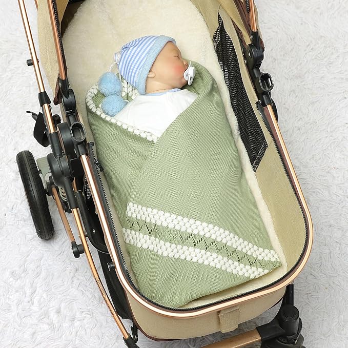 mimixiong Coton Baby Blanket Knitted Receiving Baby Blankets for Newborns Boy Girl Sage Green 40x30 Inch