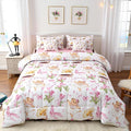 Pink Bowknot Princess Comforter King Size,Ballet Shoes Bear Dancer Cartoon 7 Pcs Bedding Set,Tulip Flower Music Note Record Decor,Bow Tie Romantic （Fitted+Sheet+2 Pillowcases+2 Throw Pillow Covers）
