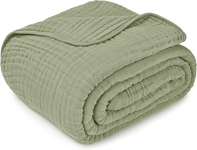 Comfy Cubs Muslin Blanket for Adults King 108" x 90" - 6 Layer Soft, Breathable & Lightweight Muslin Adult Blanket - Machine Washable & Designed in The US Bedding for All Seasons - Sage
