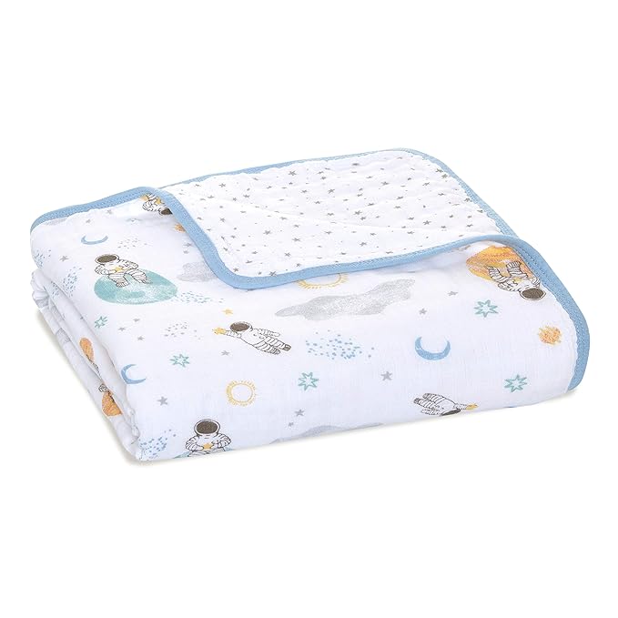 aden + anais Essentials Dream Blanket, Muslin Baby Blankets for Girls & Boys, Ideal Lightweight Newborn Nursery & Crib Blanket, Unisex Toddler & Infant Bedding, Shower & Registry Gift, Space Explorers