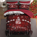 5 Pcs Twin Size Christmas Comforter Set with Pillowcase & Sham, Dark Red Winter Snowflake Bedding for Kids and Adults, Merry Xmas Bed in a Bag with Flat Fitted Sheet