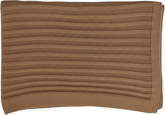 Baby Knit Blanket, 100% Cotton Ribble Patterns, Soft, Cozy, Lightweight Swaddle for Newborn & Infant Swaddling Beige Neutral, Perfect Baby Shower Ideas Mocha 30x40