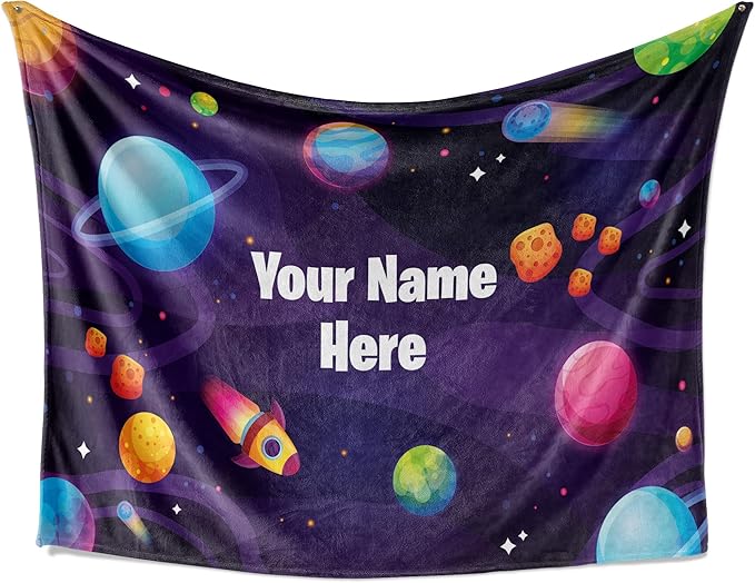 Custom Space Blanket for Kids | Cozy Throw for Space Themed Bedroom Decor | Personalized Soft Warm Lightweight Fleece | Baby Gift for Boys and Girls (60x80)