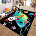 Outer Space Kids Area Rug,4x6ft,Kids Playroom Crawling Mat, Machine Washable, Non-Slip Carpet with Cartoon Planets and Rocket Design, Suitable for Boys' Bedroom, Class, Nursery Decorative Rug