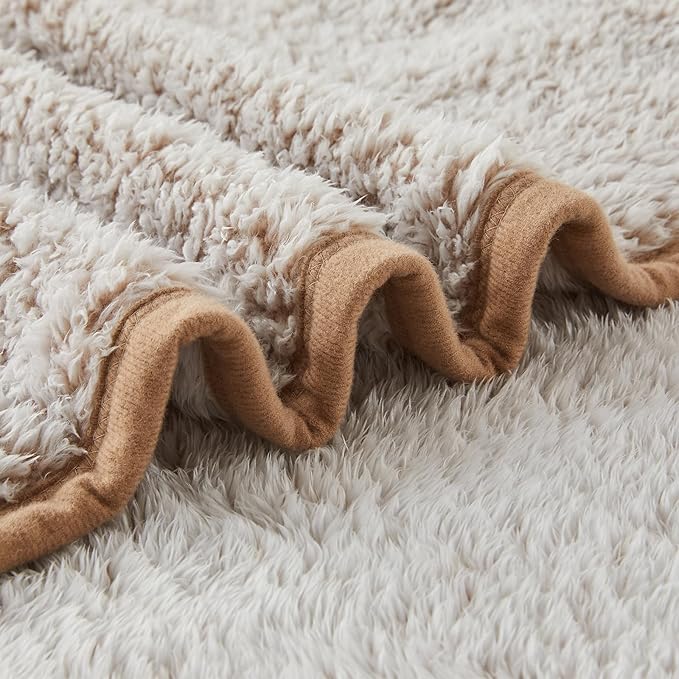 EMME Soft Sherpa Fleece Blanket Reversible Plush Fluffy Large Blanket, Light Weight Warm Decorative Boho Blanket Cover for Sofa, Couch, Bedroom,Travel(Khaki,108"x90")