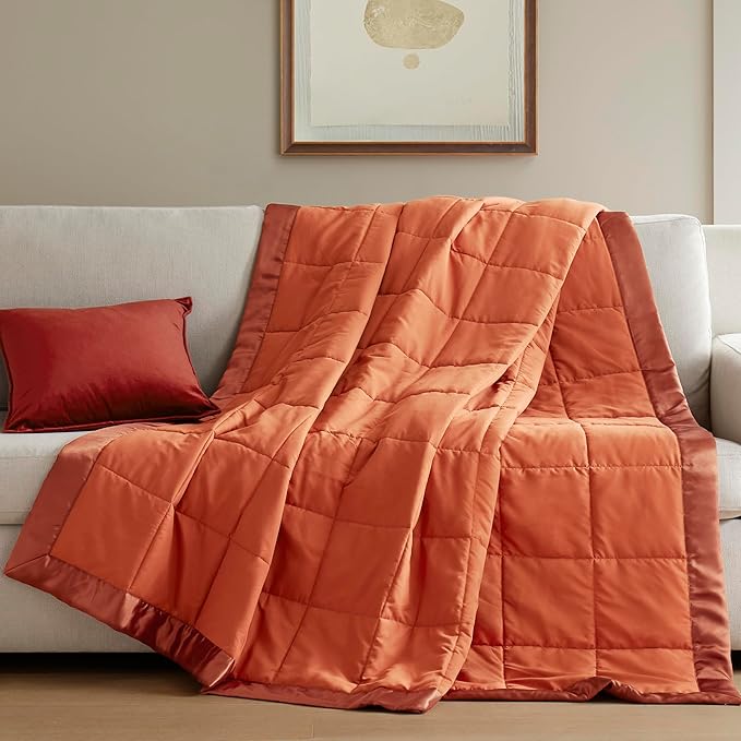 Madison Park King Blanket Quilted Microfiber, Satin Binding, 3M Scotchgard Moisture Wicking Treatment, Soft and Lightweight Summer Blanket for Couch, Windom, King, Orange