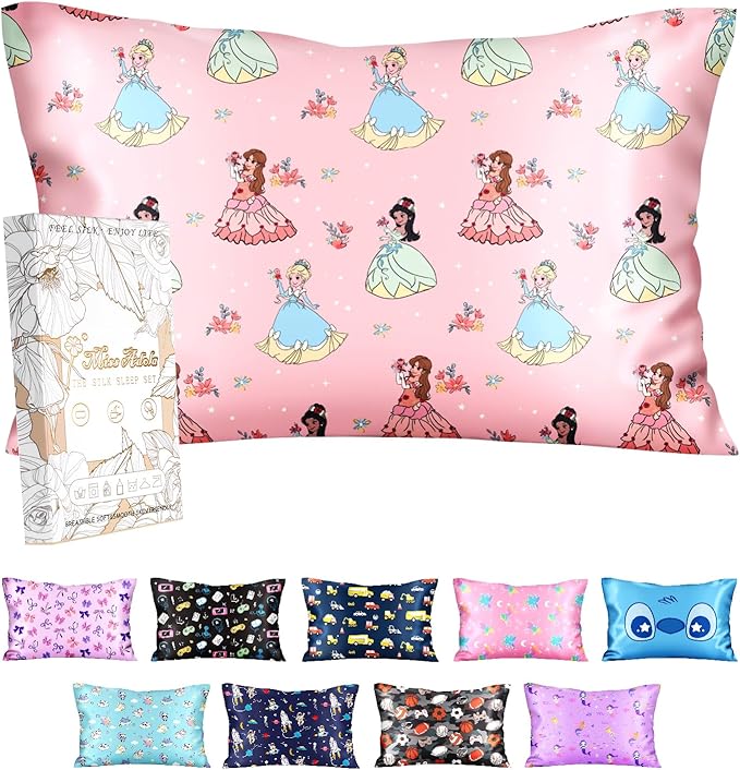 Silk Pillowcase for Kids - 30 x 20 Inches Queen Size Mulberry Silk Pillow Case with Zipper Cute Cartoon Kawaii Teens Girls Boys Pillowcase for Hair and Skin, Floral Girl
