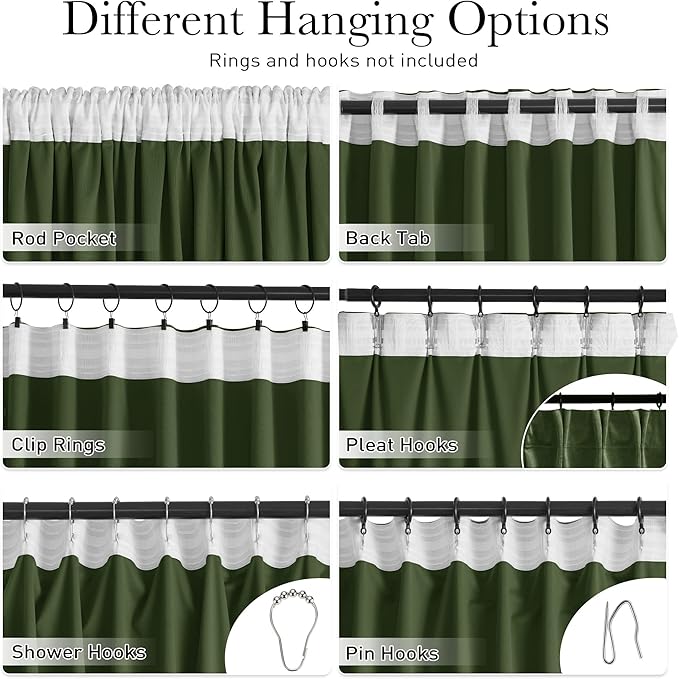 StangH Moss Velvet Curtains 96 inches for Living Room, Luxury Holiday Decor Green Light Blocking Noise Reducing Drapes for Nursery Bedroom, W52 x L96, 2 Panels