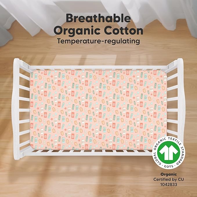 KeaBabies 2-Pack Organic Crib Sheets for Boys, Girls - 52x28 Fitted Crib Mattress Sheet Neutral, Breathable Jersey Cotton Cover for Baby Bed, Toddler Mattress, Soft & Cute Prints (Beach Day)