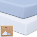2-Pack Waterproof Crib Sheets for Boy, Girl - Organic Cotton 52X28 Fitted Crib Sheets Neutral,Crib Mattress Protector Sheets,Soft Toddler Bed Sheets,Washable Infant Fitted Baby Crib Sheets (Blue Flax)