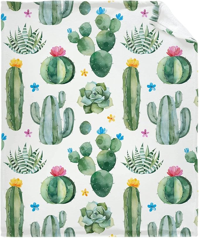 Thuswarm Cactus Flower Succulent Flannel Blanket for Autumn Winter Gifts Warm Cozy Soft Funny Print Throw for Bed Couch Sofa 40”×30” XSmall for Pets