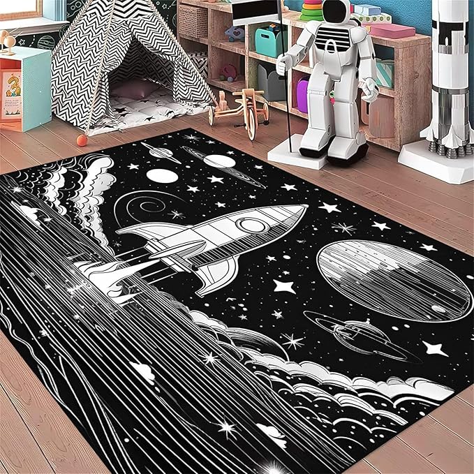 Space Planet Theme Area Rug,3x5ft,Universe Outer Space Rugs for Kids Bedroom Space Carpet Universe Solar System Planet Theme Carpets for Living Room Nursery Room Toddler Classroom Decor