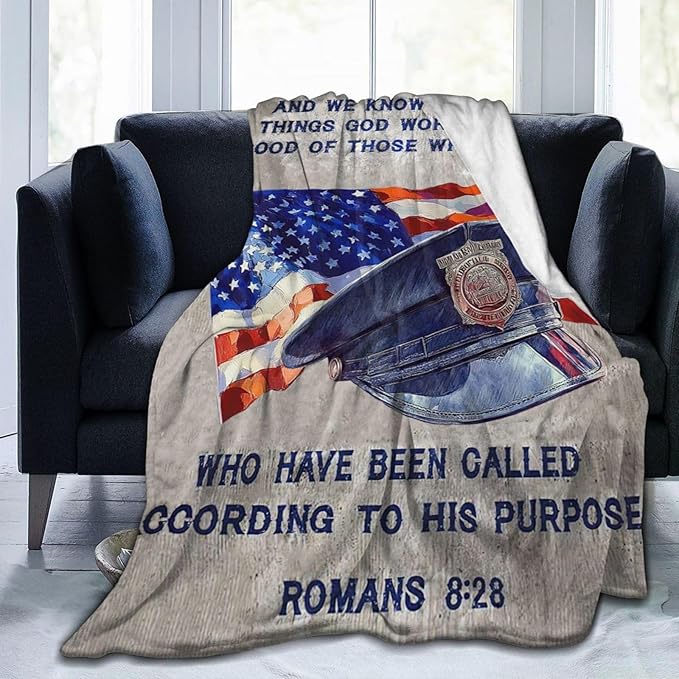 Policeman Blanket Police Officer Throw Blanket Super Soft Flannel Lightweight Fluffy Plush Fuzzy Fleece Police Academy Graduation Blanket Gifts for Man Woman Prayer for Bed Sofa Bedding 40"X50"