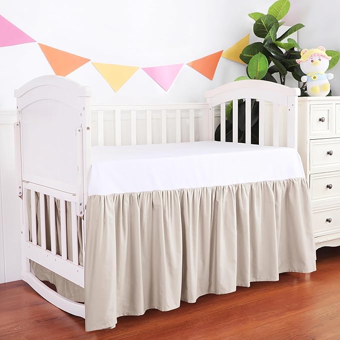 Crib Skirt Dust Ruffle, 100% Egyptian Cotton 400 Thread Count Soft Breathable Crib Bedding Skirt for Baby, Boys and Girls, 52"X28" with 14" Crib Bed Skirt Fading Resistant (Ivory)