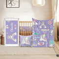 Custom Crib Bedding Set - Magical Horse Design Personalized Name Baby Nursery Bedding 3 Pcs Set - Chic Soft Blanket, Sheet, Pillowcase for Newborns Boys Girls Gifts Color17