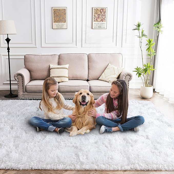 Fluffy 6x9 Rug - Nursery Rugs for Bedroom - Height Pile 1.4" Plush Rug - Fuzzy Throw Rugs Carpet for Bedroom - White