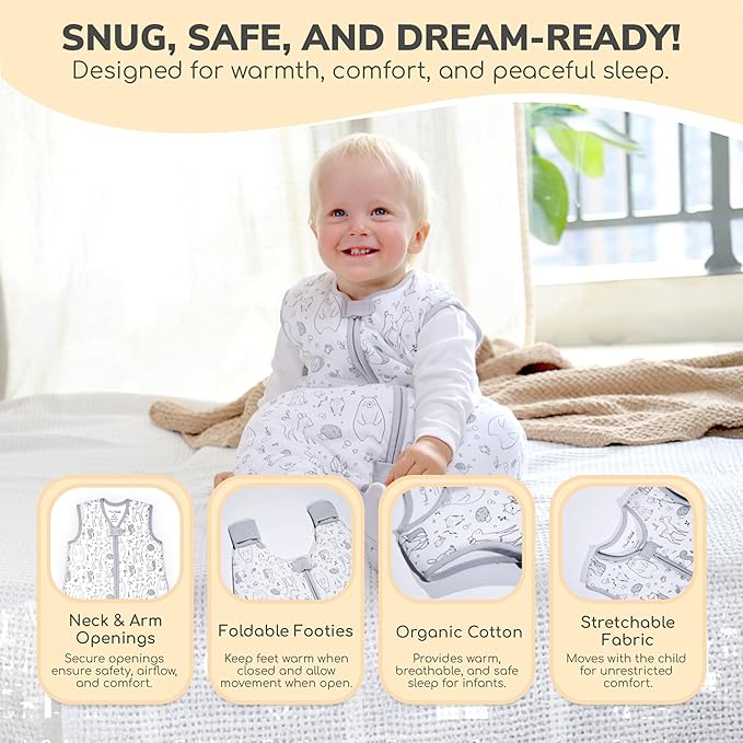 Mama Cheetah Toddler Sleep Sack with Feet 2T, 0.5 TOG Organic Cotton Baby Wearable Blankets with Legs, Baby Sleeping Bag for Walkers, Early Walker Medium