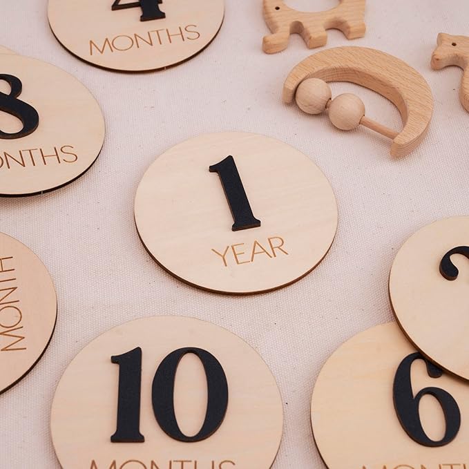 Baby Monthly Milestone, Wooden Baby Milestone Signs, Monthly Milestone Wood Discs, Baby Milestone Discs (3D Black)