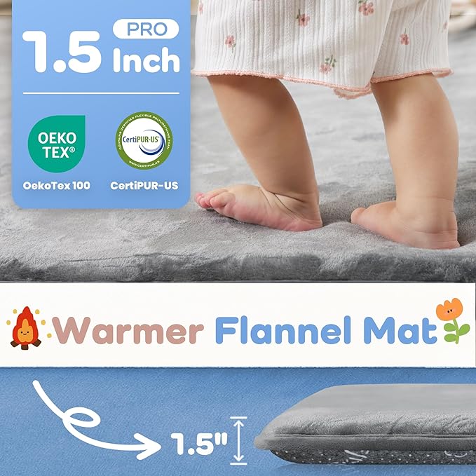 1.5" Thick Baby Play Mat for Floor, 59x79 Playpen Mat, Pro Soft Flannel Foam Mats Toddler Infant Kids Crawling for Nursery Rug Playroom Living Room Waterproof Easy Care Non-Slip (Dark Grey)