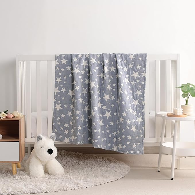 NTBAY 3 Layer Toddler Blanket, Muslin Cotton Jacquard Bed Blankets, Lightweight Thermal Baby Blanket, Super Soft and Warm Crib Blanket for All Seasons, Decoration Gift, 30"x40", Blue