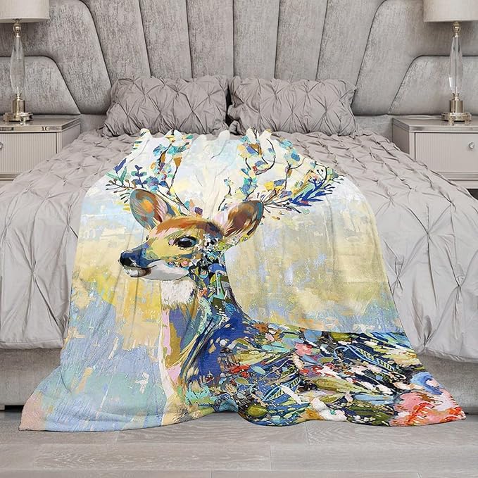 Deer Blanket Forest Deer Gifts for Girls Boys Woman Kids Hunting Lover Throw Blankets Soft Blanket Warm Fleece Flannel Plush Blankets for Bed Sofa Couch 60"x80"