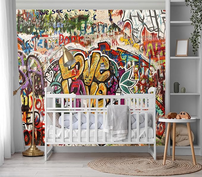 XMPMBM-Graffiti Art backsplash Large Decorative Wallpaper Colorful Alphabet Bedroom Bathroom Wall Mural- W 154" X H 105"（112 Square Foot）