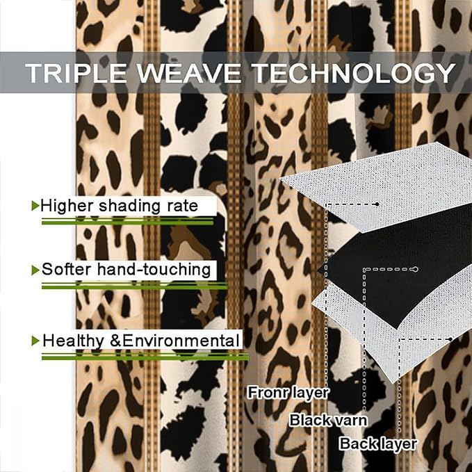 Leopard Curtains, Cheetah Wild Animal Geometric Stripe Wildlife Theme Window Drapes for Bedroom Living Room 52" W X 84" L