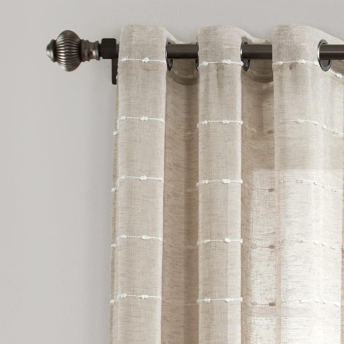 Lush Decor Farmhouse Textured Grommet Sheer Window Curtain Panel Pair, 38"W x 63"L, Neutral