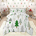 Castle Fairy Xmas Trees Comforter Set Twin Size,Merry Christmas Pine Hand Drawn Bedding Set for Kids Boys Men,Green Plant Snowflakes Winter Quilted Duvet Set with 1 Pillowcase