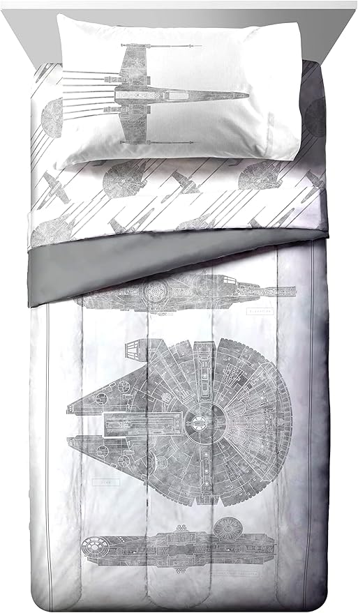 Jay Franco Star Wars Falcon Schematics 7 Piece Full Size Bed Set - Includes Comforter & Sheet Set - Super Soft Kids Bedding Fade Resistant Microfiber