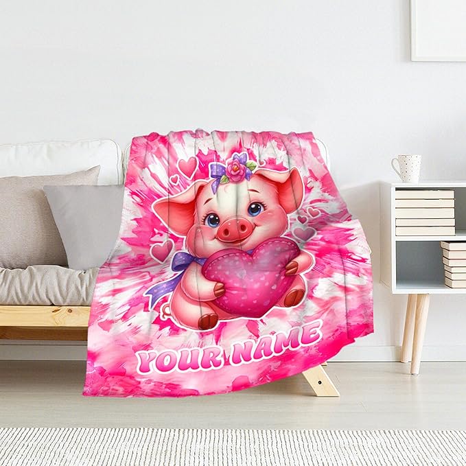 Blanket for Adults - 60" x 80" Inches Personalized Pig Throw Blankets for Girls, Women - Comfortable Warm Throw for Chair, Living Room