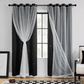 XiDi Black Curtains for Bedroom 84 Inches Long 2 Panels Set Blackout Double Layer Drapes for Nursery Kids Bedroom Star Cut Out Wall Home Decor Grommet Curtains for Living Room Darkening 34 Inch Wide
