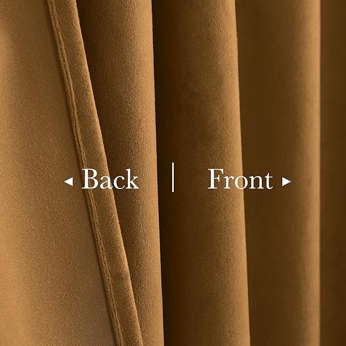 StangH Velvet Curtains 108 inches Long - Retro Gold Brown Thermal Insulated Light Blocking Window Drapes for Living Room, Privacy Protect Room Dividers for Bedroom, W52 x L108, 2 Panels