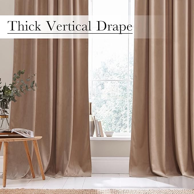StangH Blush Beige Velvet Curtains - Super Soft Nursery Bedroom Privacy Window Drapes Elegant Home Decoration for Living Dining Room/Office/Girls, W52 x L84, 2 Panels
