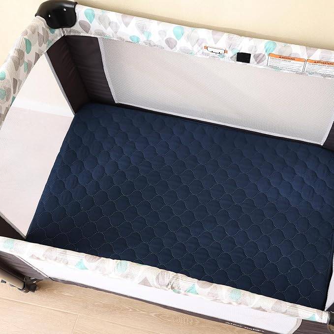 david's kids 2 Pack 38''x25'' Waterproof Mini Crib Mattress Protector, Fitted Pack N Play, Playard and Mini Crib Mattresses, Ultra Soft Breathable Pad Cover for Boys Girls Neutral, Grey & Navy Blue