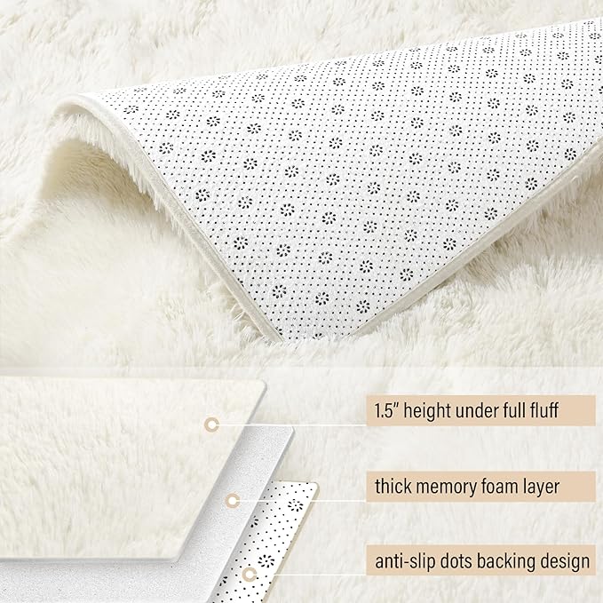 BENRON Fluffy Rugs for Living Room 6x9 Cream White, Washable Large Area Rugs for Bedroom Dining Table Office Kids Nursery Room, Washable Indoor Floor Carpets
