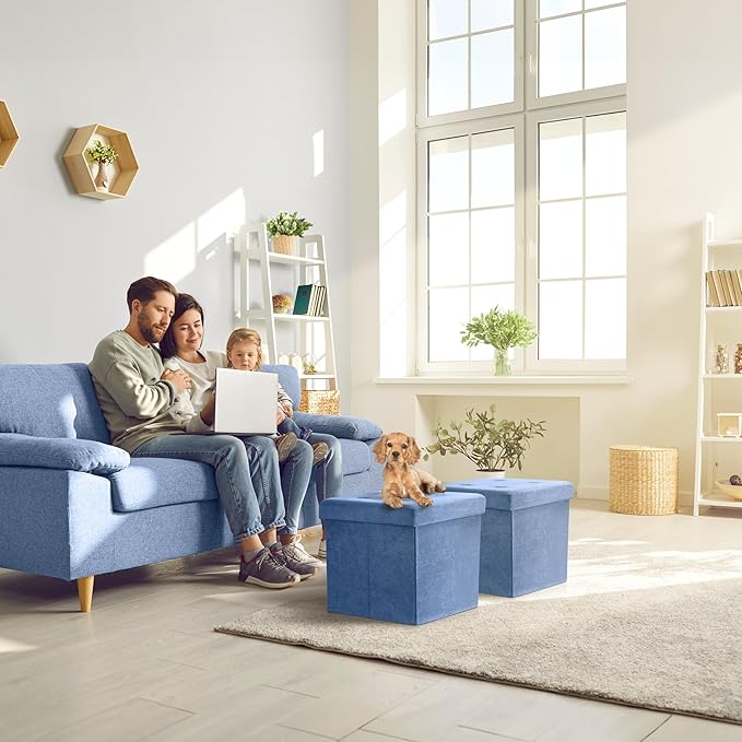 Sorbus Storage Ottoman Foot Rest Cube– Small Folding Ottoman Bedroom Bench Chest 15 Inch Box Coffee Table, Shoe Storage, Foot Stool, Pouf Storage Ottoman, Seat, Suede Velvet Fabric - Teal Blue