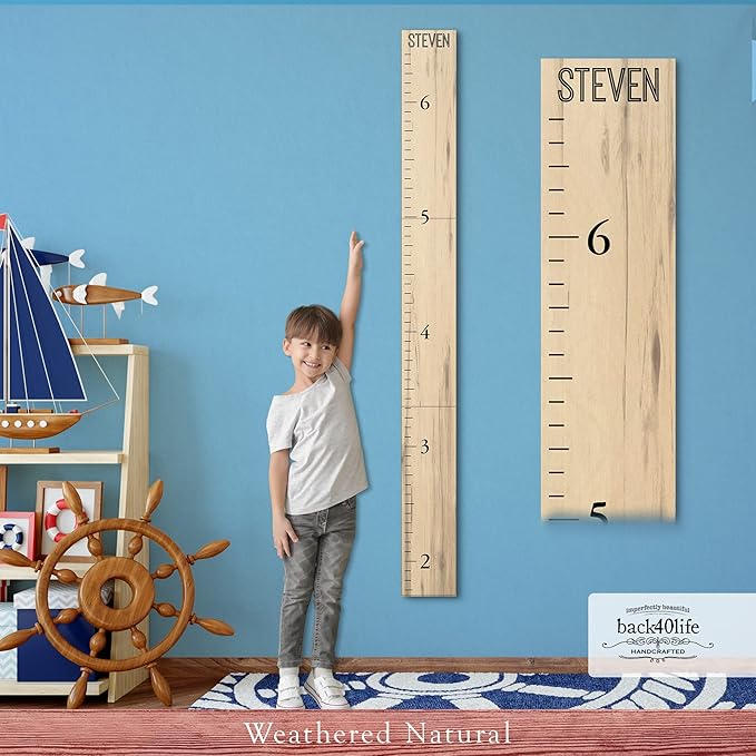 Farmhouse Style Wooden Kids Growth Chart Ruler for Boys and Girls