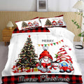 LUVIVIHOME 3PCS Merry Christmas Comforter Set King Size, Funny Gnome Bedding, Red & Black Plaid Snowflake Snowman Xmas Christmas Bedroom Decor for Kids Girls Boys Teens, White Quilt, 2 Pillow Cases