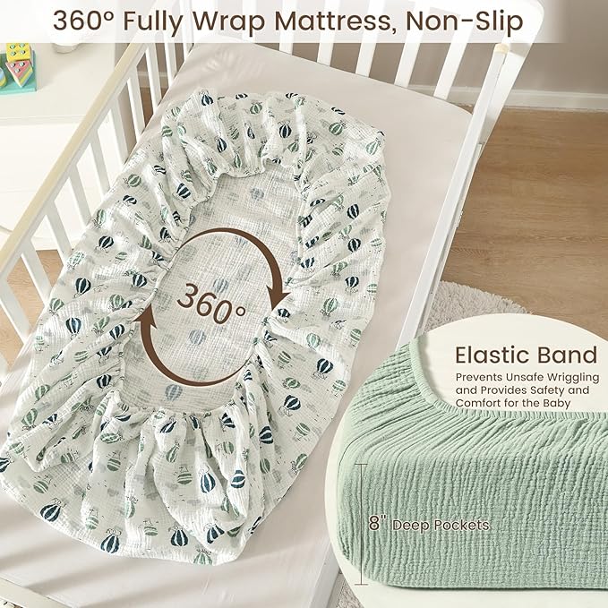 david's kids Muslin Crib Sheets for Boys Girls, 2 Pack 100% Cotton Soft Breathable Fitted Baby Neutral Sheet Set, Standard 52"x28" Crib and Toddler Mattress, Animals