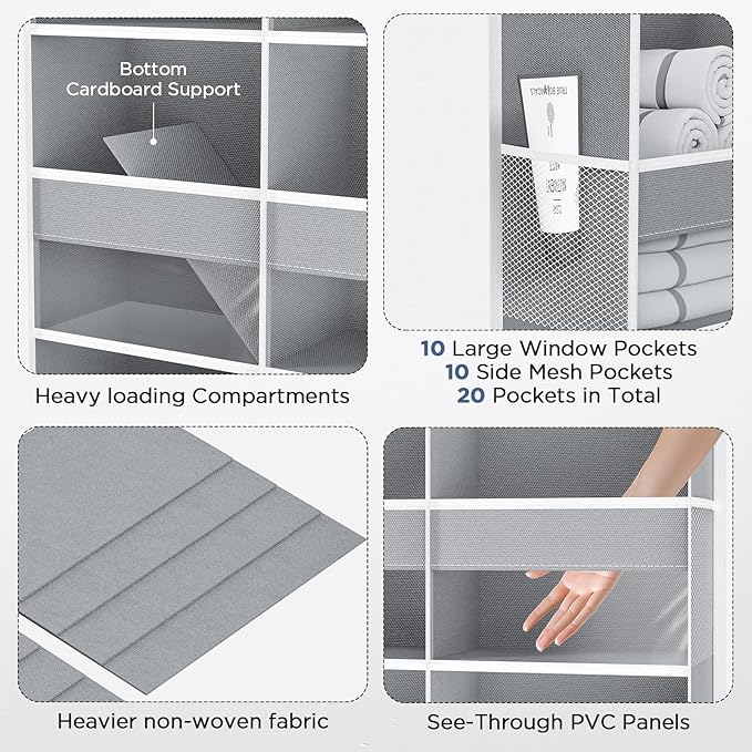 PureSpace 5-Tier Over The Door Organizer with 10 Side Mesh Pockets & Clear Windows, 80 lb Weight Capacity Hanging Storage for Bathroom, Bedroom, Nursery, Kitchen, Organizer Toys, Shoes, Diapers