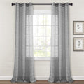 Lush Decor Farmhouse Textured Grommet Sheer Window Curtain Panel Pair, 38"W x 108"L, Dark Gray