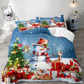 LUVIVIHOME 3PCS Cute Snowman Duvet Cover king Bedding Set, Christmas Bedding, Santa Claus Deer Cardinal Christmas Tree Winter Holiday New Year Xmas Gifts Christmas Comforter Quilt Cover 2 Pillow Shams